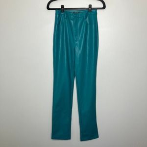 NWT NASTY GAL Faux Leather Kick Flare Trousers Teal 2